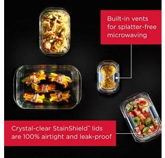 Rubbermaid Brilliance Glass Storage 3.2컵 식품 용기, 미디엄, 투명, 4팩 및 6피스 식품 보관용 뚜껑이 있는 냉장고용 생산 보호 용기, 식기세척기 사용 가능, 투명/녹색