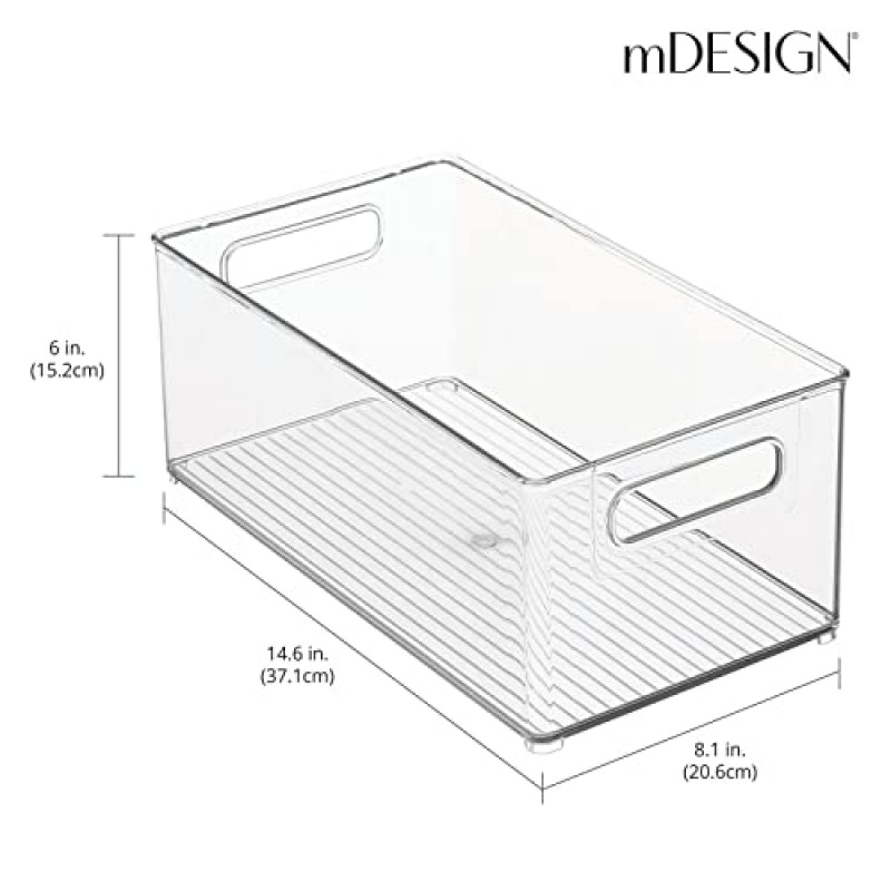 식료품 저장실, 캐비닛, 찬장, 선반, 냉장고 또는 냉동고용 mDesign 깊은 플라스틱 주방 수납 정리함 컨테이너 상자 - 건조 식품, 소스, 조미료, 음료, 라인 컬렉션 보관, 4팩, 투명