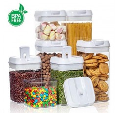 Vtopmart 7 PCS 간편한 잠금 식품 저장 용기(10 PCS 밀가루 및 설탕 저장 용기 포함)