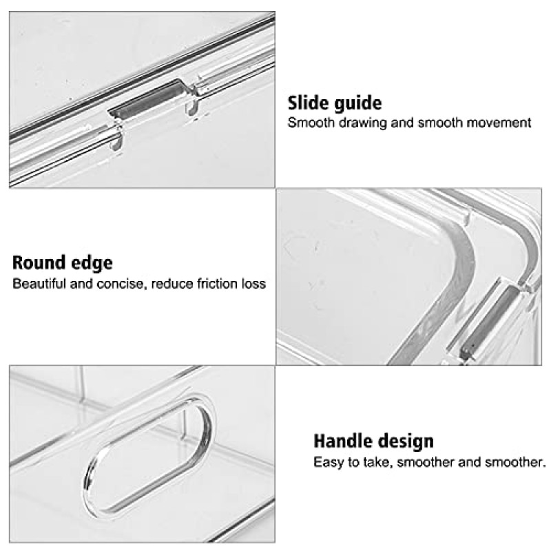 Shopwithgreen 3팩 쌓을 수 있는 냉장고 정리함(인출식 서랍 포함), 서랍식 투명 냉장고 서랍 정리함(손잡이 포함), 플라스틱 주방 식료품 저장실 보관 용기