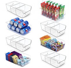 LANDNEOO 2세트, 칸막이가 있는 2단 투명 정리함 + 8개 세트, 탈착식 칸막이가 있는 쌓을 수 있는 투명 상자 - 식료품 저장실 음식 스낵 정리 및 보관 - 다목적 플라스틱 홈 정리함