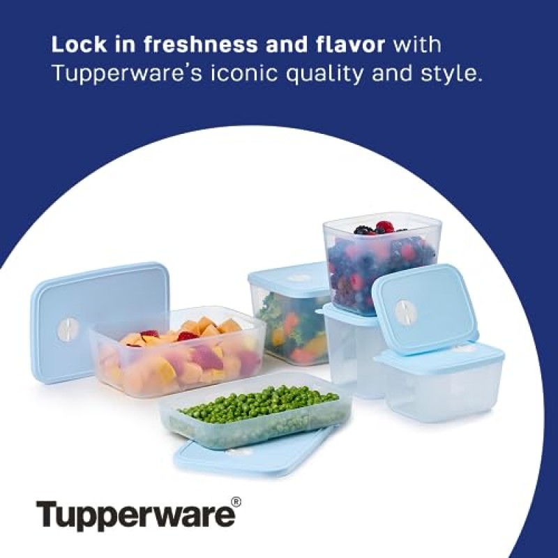 Tupperware Date, Store & Freeze Collection 12피스 식품 보관 용기 세트 - 식기세척기 사용 가능 및 BPA 없음 - (용기 6개 + 뚜껑 6개)