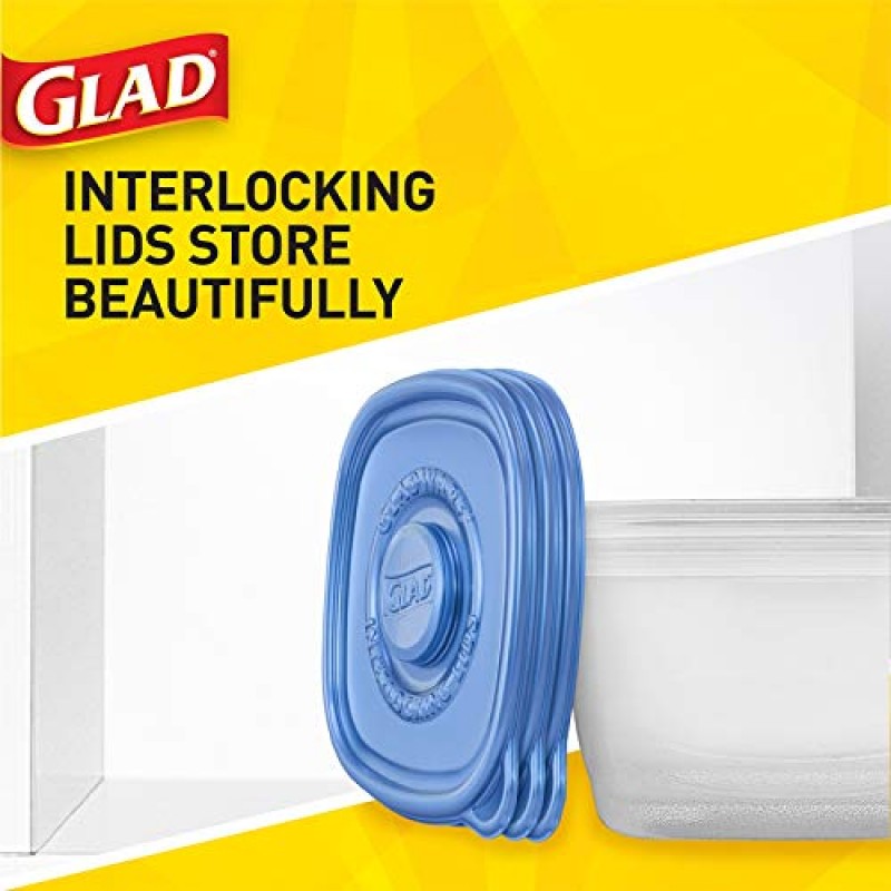 Glad GladWare 성냥갑 식품 저장 용기, 쉬운 색상 일치 뚜껑이 있는 Value 팩, 20피스 세트(2팩) - Glad Lock 꽉 밀봉 포함, BPA 프리 용기 및 뚜껑