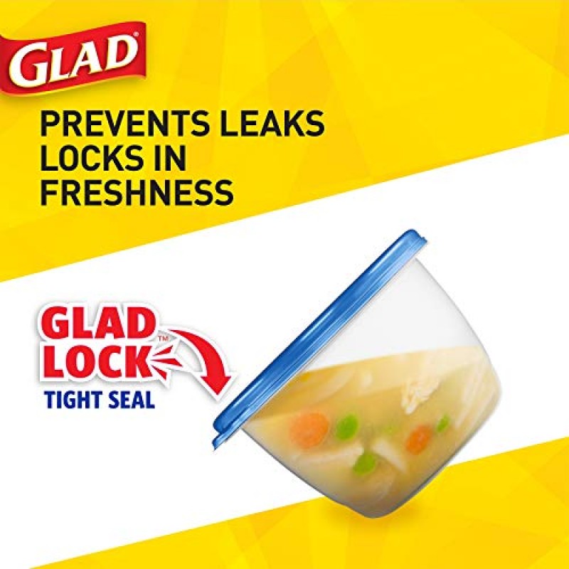 Glad GladWare 성냥갑 식품 저장 용기, 쉬운 색상 일치 뚜껑이 있는 Value 팩, 20피스 세트(2팩) - Glad Lock 꽉 밀봉 포함, BPA 프리 용기 및 뚜껑