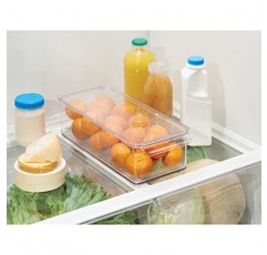 주방, 식료품 저장실, 캐비닛, 냉장고 및 냉동고용 뚜껑과 전면 손잡이가 있는 mDesign 슬림형 플라스틱 식품 보관 용기 통 - 스낵, 농산물, 야채, 파스타, 음료용 정리함 - 8팩 - 투명