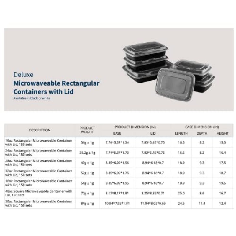 TIYA 테이크아웃 식품 용기 - 뚜껑이 있는 16온스 대용량 150팩 - 직사각형 플라스틱 식품 보관함 - 재사용 가능한 전자레인지용 식기세척기 안전 레스토랑 세트 - 테이크아웃 및 식사 준비를 위한 누출 방지