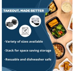 TIYA 테이크아웃 식품 용기 - 뚜껑이 있는 16온스 대용량 150팩 - 직사각형 플라스틱 식품 보관함 - 재사용 가능한 전자레인지용 식기세척기 안전 레스토랑 세트 - 테이크아웃 및 식사 준비를 위한 누출 방지