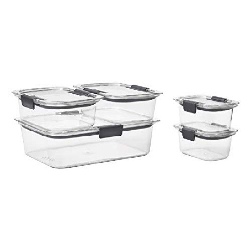 Rubbermaid Brilliance 밀폐 뚜껑이 있는 누출 방지 식품 저장 용기, 5개 세트(총 10개) 및 밀폐 뚜껑이 있는 Brilliance 누출 방지 식품 저장 용기, 3개 세트(총 6개)