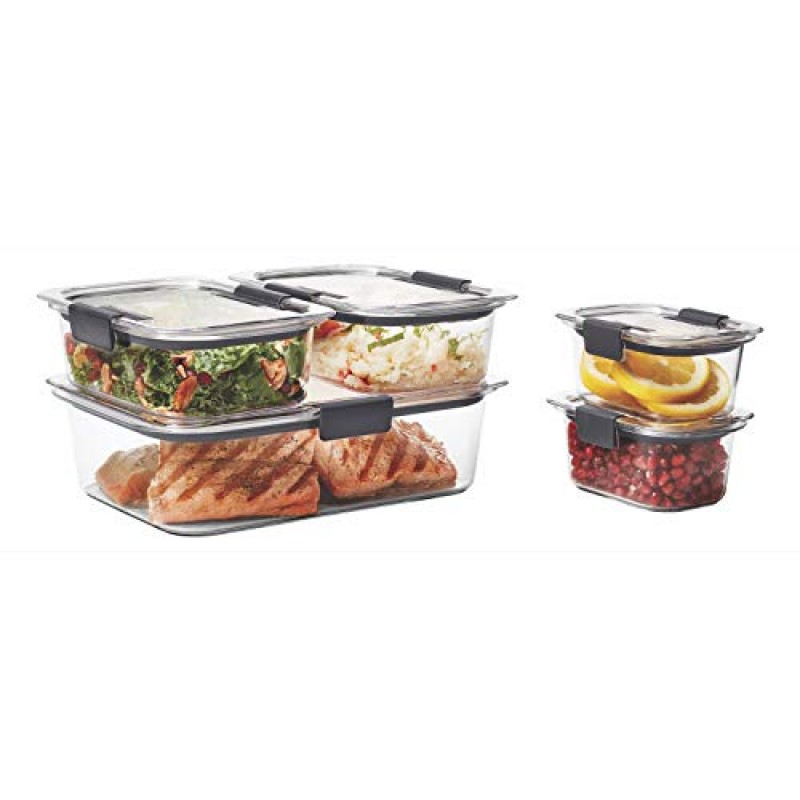 Rubbermaid Brilliance 밀폐 뚜껑이 있는 누출 방지 식품 저장 용기, 5개 세트(총 10개) 및 밀폐 뚜껑이 있는 Brilliance 누출 방지 식품 저장 용기, 3개 세트(총 6개)