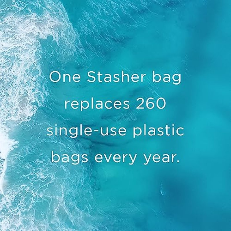 Stasher 재사용 가능한 실리콘 보관 가방, 식품 보관 용기, 전자레인지 및 식기 세척기 안전, 누출 방지, 번들 7팩, 투명