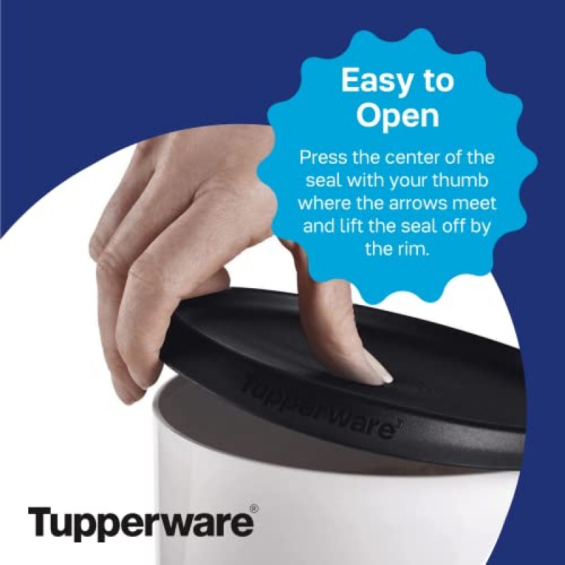 Tupperware 브랜드 8피스 원터치 알림 캐니스터 세트(건조 식품 보관 용기 4개 + 뚜껑 4개) - 블랙 - 밀폐, 식기세척기 사용 가능 및 BPA 없음