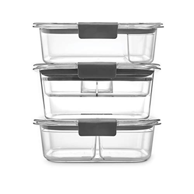 Rubbermaid 누출 방지 Brilliance 식품 보관 세트, 5팩, 투명 및 누출 방지 Brilliance 식품 보관 12피스 뚜껑이 있는 플라스틱 용기 | 도시락 스타일 샌드위치와 샐러드 런치 키트, 투명