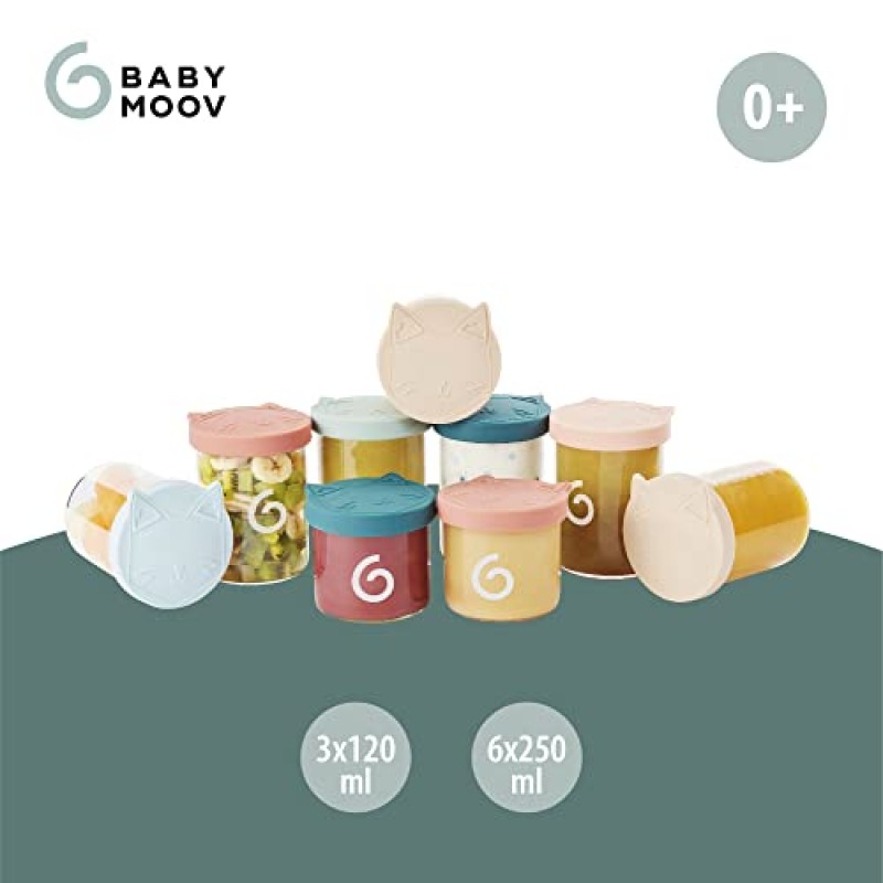 Babymoov 유리 식품 보관 용기 - 누출 방지 실리콘 뚜껑이 있는 내구성이 뛰어나고 재활용이 가능한 붕규산 유리 용기(뚜껑이 있는 유리 용기 9개 세트)