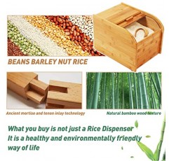 나무 쌀 용기 보관 쌀 디스펜서 슬라이딩 뚜껑과 계량컵이 있는 쌀 저장 용기, 대형 나무 시리얼 디스펜서 가정 및 주방 건조식품용 대나무 쌀 디스펜서(용량: 10KG/22파운드)