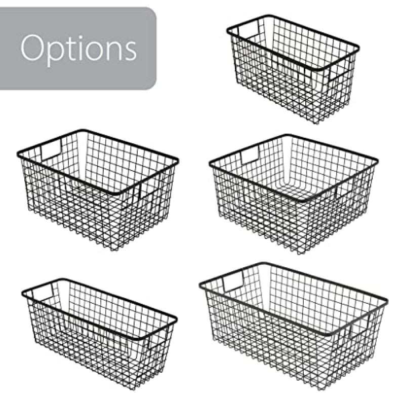 손잡이가 있는 스마트 디자인 네스터블 바구니 정리함 - 주방, 식료품 저장실, 세탁실, 욕실 및 차고용 보관함 - 강철 - 9 x 12 x 6 - 검정색 - 4개 세트