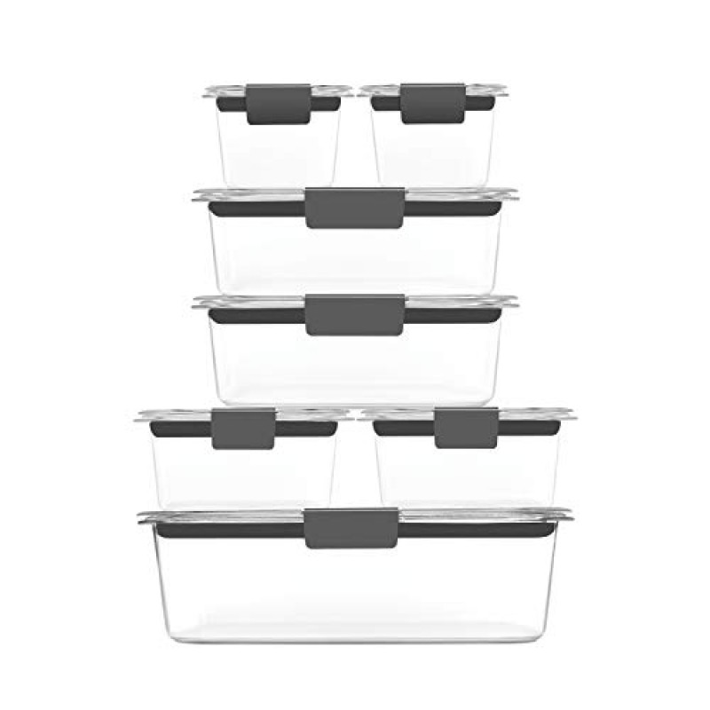 Rubbermaid Brilliance Storage 14피스 플라스틱 뚜껑 | BPA 프리, 누출 방지 식품 용기, 투명 및 광택 식품 저장 용기, BPA 프리 플라스틱, 중간, 3.2컵, 5팩, 투명