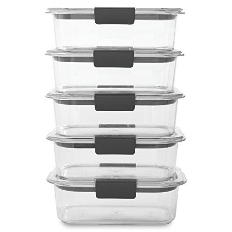 Rubbermaid Brilliance Storage 14피스 플라스틱 뚜껑 | BPA 프리, 누출 방지 식품 용기, 투명 및 광택 식품 저장 용기, BPA 프리 플라스틱, 중간, 3.2컵, 5팩, 투명