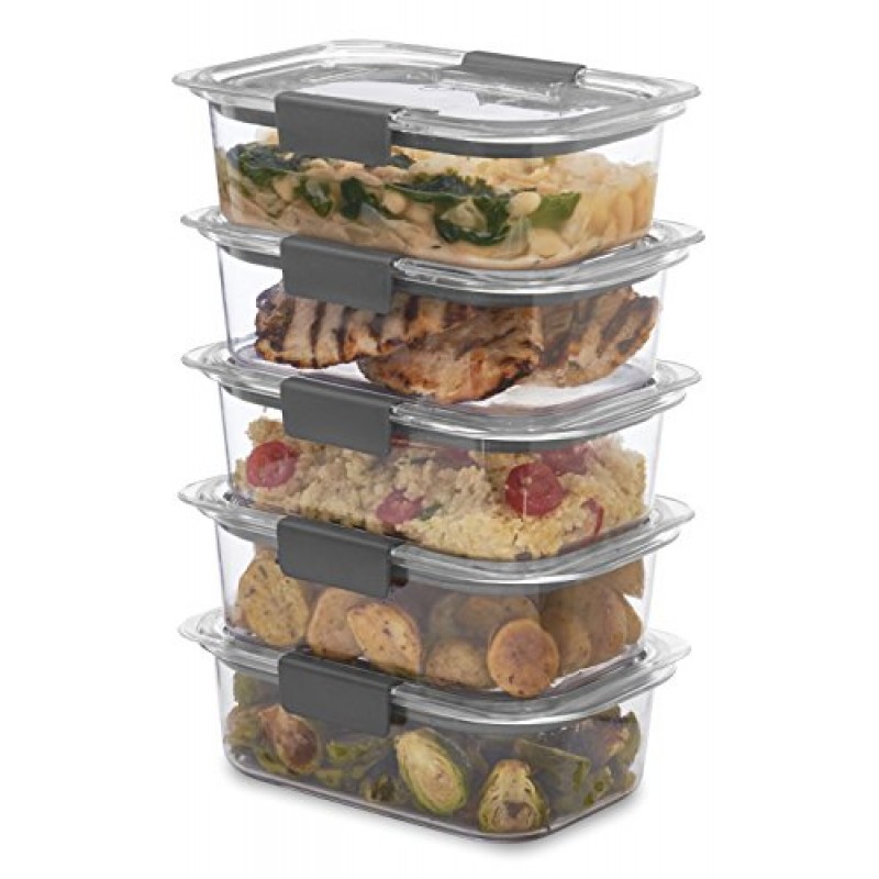 Rubbermaid Brilliance Storage 14피스 플라스틱 뚜껑 | BPA 프리, 누출 방지 식품 용기, 투명 및 광택 식품 저장 용기, BPA 프리 플라스틱, 중간, 3.2컵, 5팩, 투명