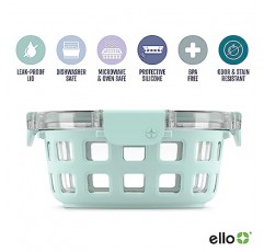 Ello Duraglass 식사 준비 세트 - 실리콘 슬리브와 밀폐된 BPA 없는 플라스틱 뚜껑이 있는 유리 식품 보관 용기, 식기세척기, 전자레인지 및 냉동고 안전
