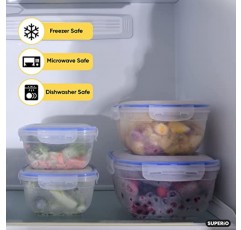 Superio 밀봉 플라스틱 식품 보관 용기 - 간편한 뚜껑이 있는 밀폐형, 누출 방지 식사 준비 용기 - 전자레인지 및 냉동고 안전 - 정사각형 (20)