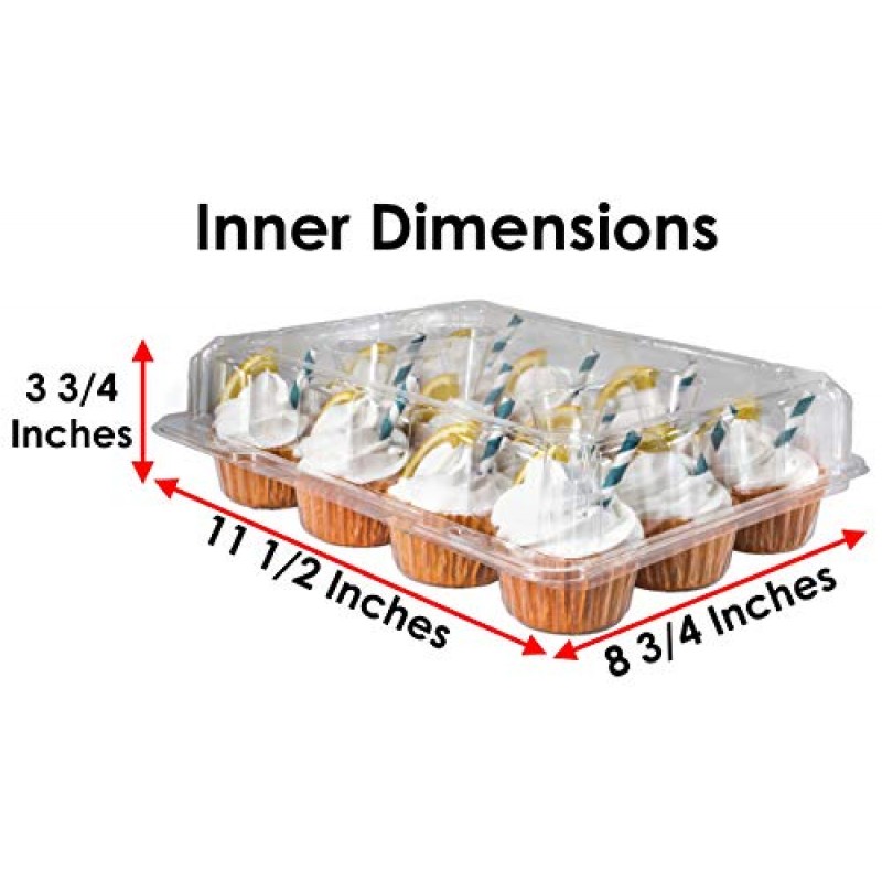 Katgely 컵케이크 용기 12개(30개 팩), 투명 플라스틱 컵케이크 상자 12개, 깊은 돔, 쌓을 수 있음, 일회용 및 BPA 없음
