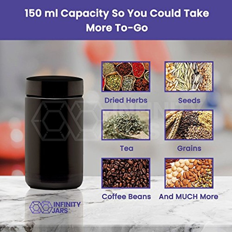 Infinity Jars 150ml(5.07fl oz) 10팩 긴 검정색 자외선 리필 가능 빈 유리 나사형 병