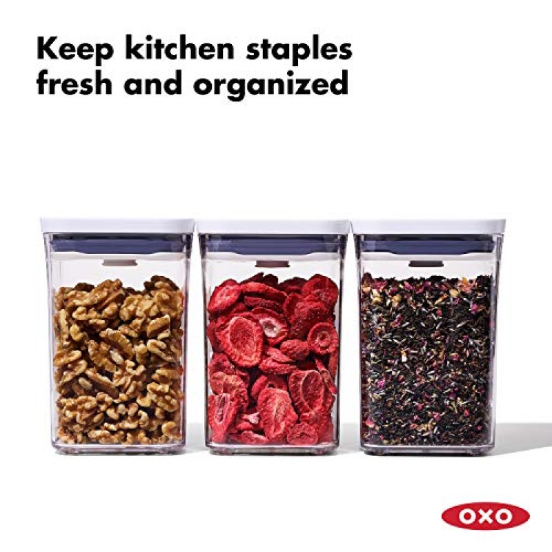 OXO Good Grips 3.0 Qt POP 미디엄 쿠키 용기 - 밀폐형 식품 보관 - 스낵 및 기타 용도 & Good Grips 3개 작은 사각형 짧은 POP 용기 세트