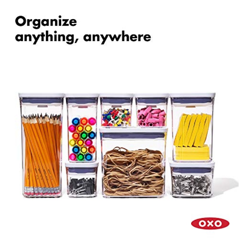 OXO Good Grips 3.0 Qt POP 미디엄 쿠키 용기 - 밀폐형 식품 보관 - 스낵 및 기타 용도 & Good Grips 3개 작은 사각형 짧은 POP 용기 세트