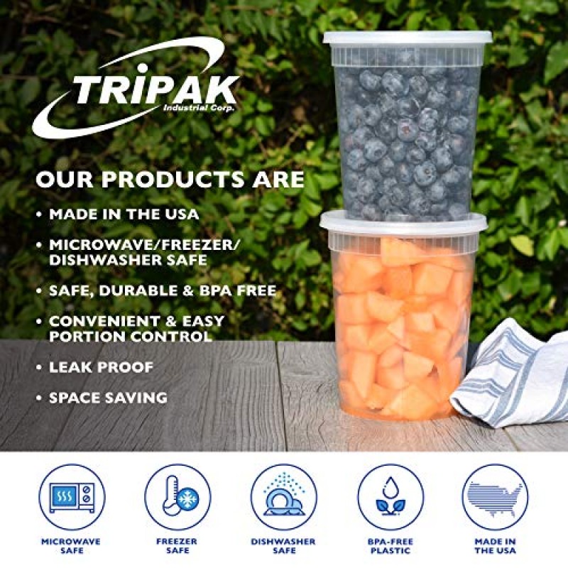 특수 품질 포장 TRIPAK 뚜껑이 있는 전자레인지용 플라스틱 식품 용기 32온스 BPA 없음 쌓을 수 있는 누출 방지 전자레인지/식기 세척기/냉동고 안전