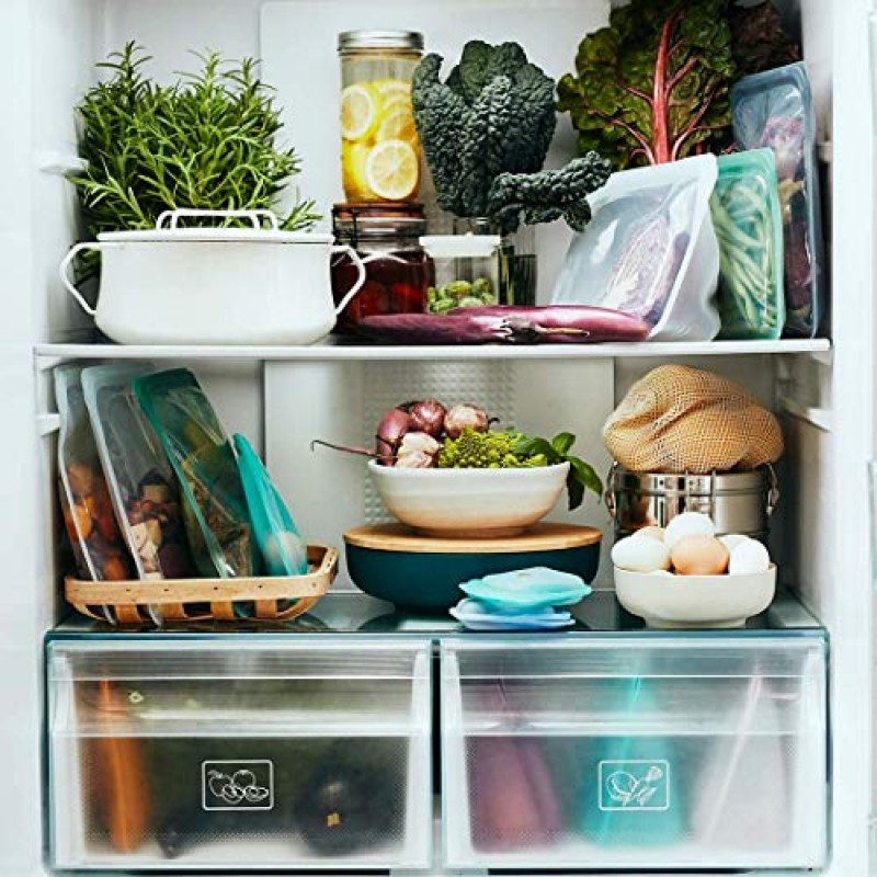 Stasher 플래티넘 실리콘 식품 등급 재사용 가능 보관 가방, 투명(대형 4팩 번들 + 선물용 가방) | 일회용 플라스틱 줄이기 | 요리, 저장, 수비드 또는 냉동 | 누출 방지, 식기세척기 사용 가능, 친환경