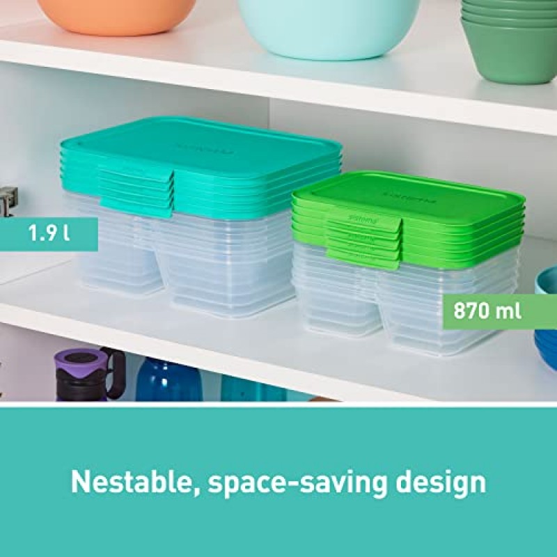 Sistema NEST IT 식사 준비 용기 | 1.9L | 칸막이 및 뚜껑이 있는 밀폐형 식품 보관 용기 | BPA 없음 | TerraCycle®로 재활용 가능 | 그린 | 5개