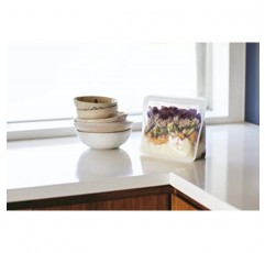 Stasher 실리콘 재사용 가능 보관 가방, 스탠드업 메가 및 실리콘 재사용 가능 보관 가방, 번들 3팩 보울(투명) | 식품 식사 준비 보관 용기