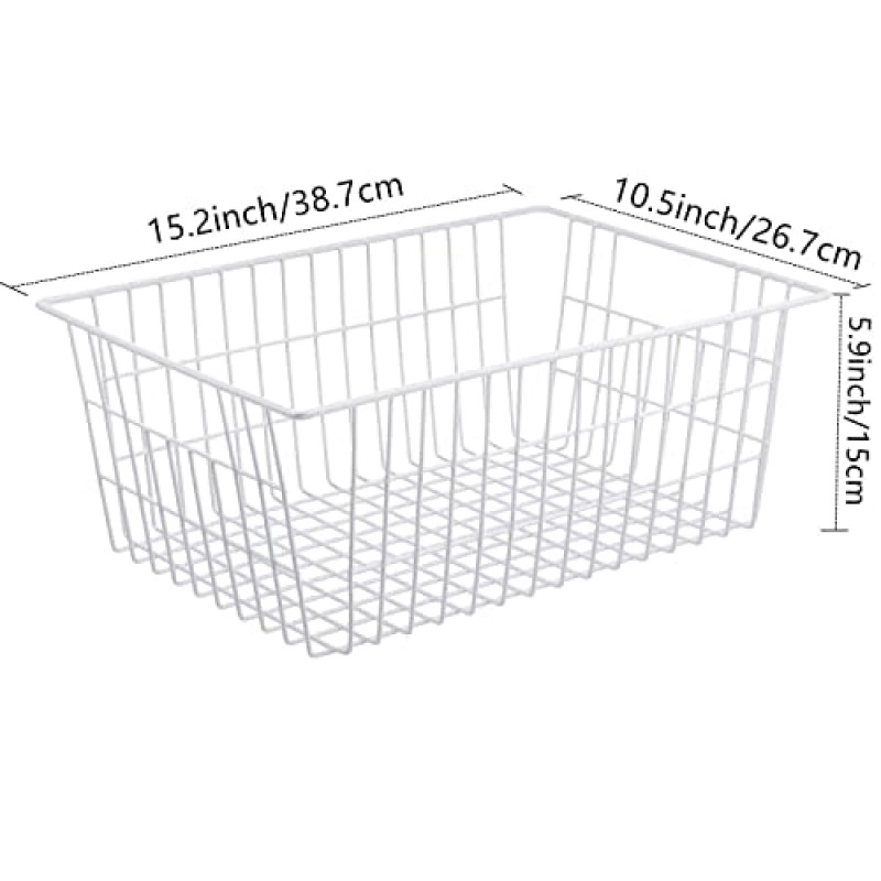 iPEGTOP 와이어 보관 바구니, 주방 캐비닛, 식품 저장실, 옷장, 침실, 욕실용 손잡이가 있는 대형 농가 금속 와이어 바구니 냉동고 보관 주최자 상자.