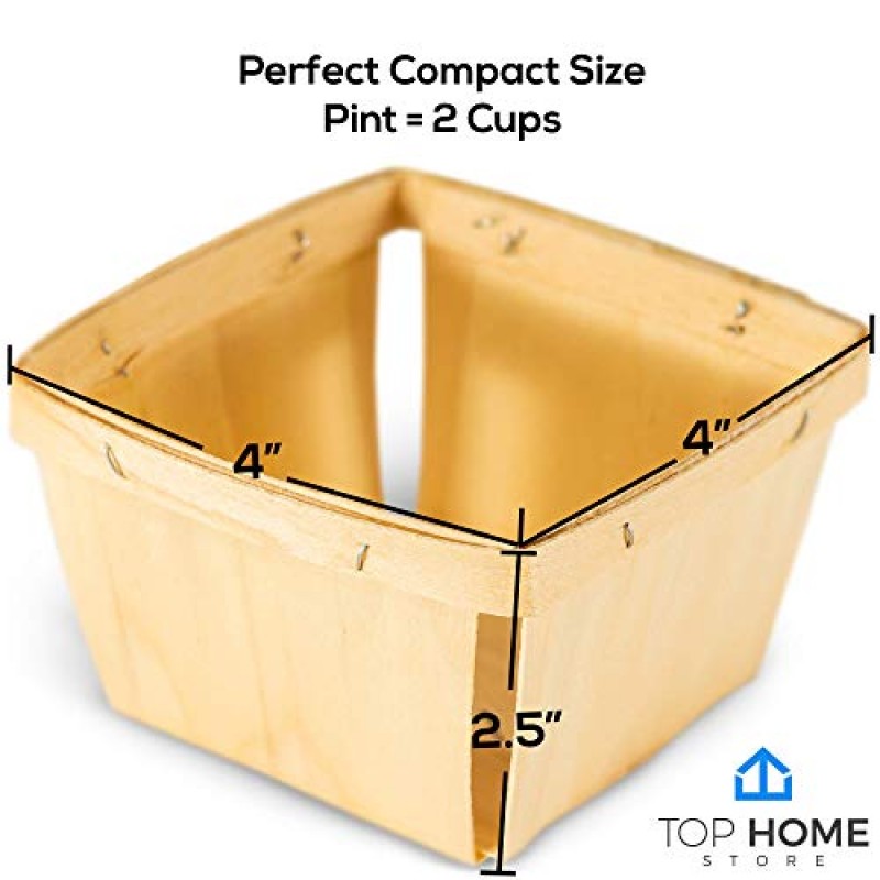 1파인트 나무 베리 바구니(75팩); 과일이나 예술품, 공예품 및 장식을 따기 위해; 4인치 정사각형 통풍 목재 상자