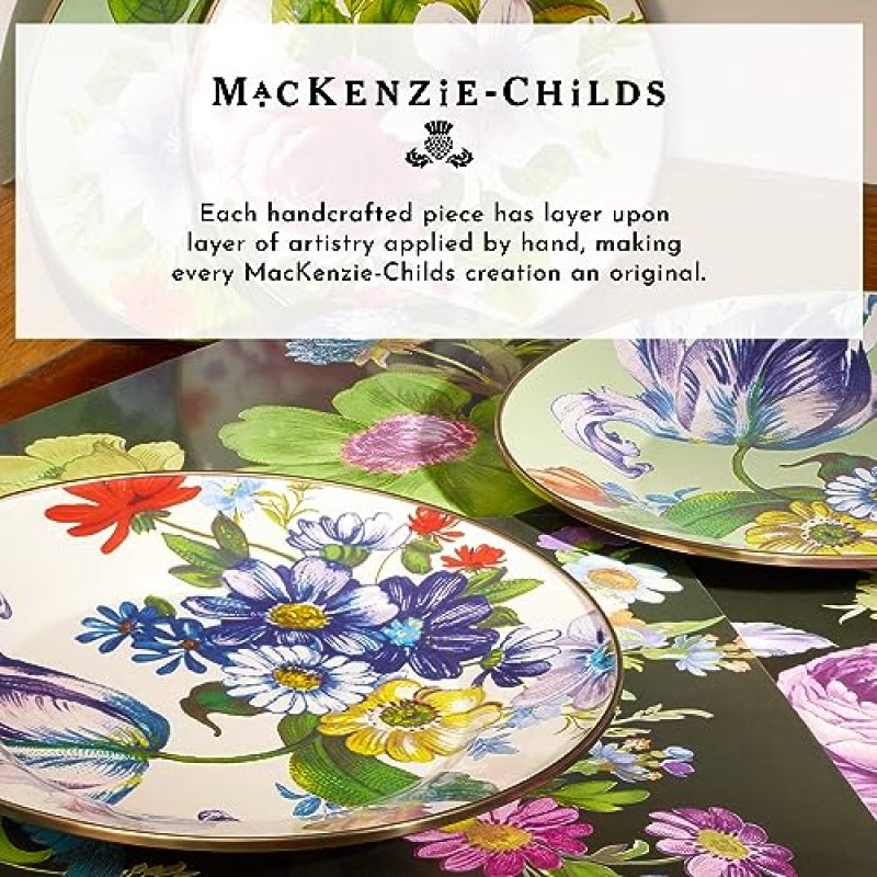 MacKenzie-Childs 쿠키 용기와 꽃시장 에나멜 뚜껑 - 검정색 가로 6인치, 높이 8인치