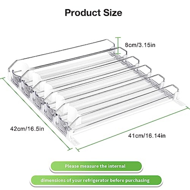 냉장고용 Titoe 음료 주최자 자동 슬라이딩 소다 캔 디스펜서 조절 가능한 푸셔 글라이드가 있는 냉장고용 맥주 보관함 - 최대 50개 이상의 캔 12oz 16oz 20oz 음료수 보관 가능(10행, 41CM)