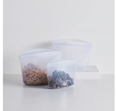 Stasher 실리콘 재사용 가능 보관 가방, 번들 3팩 그릇 및 실리콘 재사용 가능, 스탠드업 미드(아쿠아) | 식품 식사 준비 보관 용기