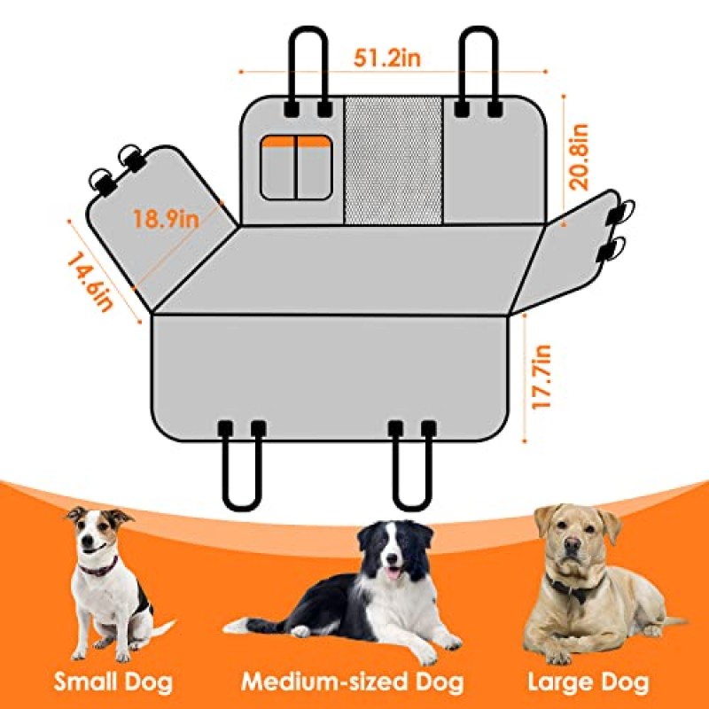 amxus 개 자동차 시트 커버, 메쉬 창 및 보관 주머니가 있는 방수 개 시트 커버 - 소형 또는 중형 세단, SUV용 차량용 긁힘 방지 미끄럼 방지 내구성 애완 동물 뒷좌석 커버