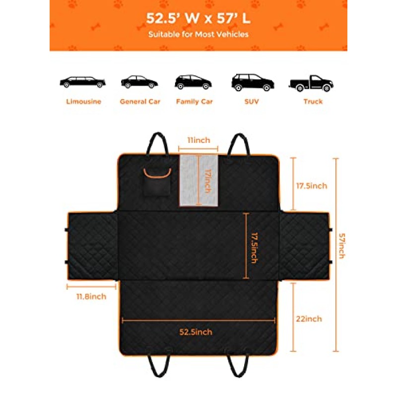 개 자동차 시트 커버, 긁힘 방지 방수 접이식 개 자동차 시트 커버, 메쉬 창 및 보관 포켓이 있는 개를 위한 자동차 시트 보호대, 세척 가능한 개 해먹 범용 크기 자동차/트럭/SUV에 적합
