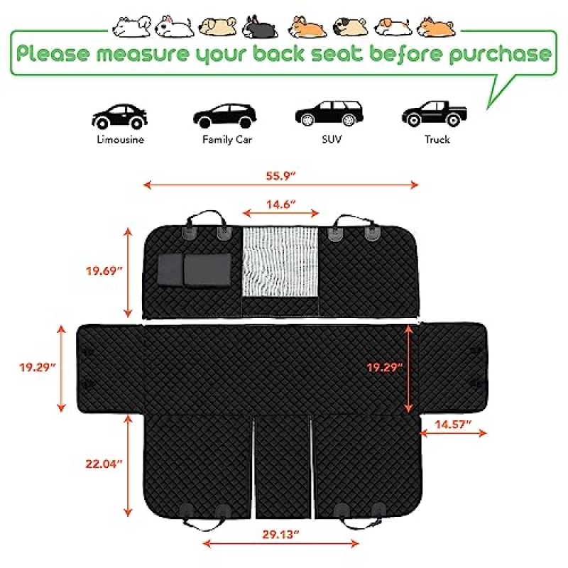 Vailge 100% 방수 컨버터블 개 카시트 커버, 메쉬 창이 있는 방수 개 시트 커버, 개용 헤비 듀티 시트 커버, 자동차 트럭 SUV용 개 자동차 해먹 애완 동물 시트 커버, 검정, 표준