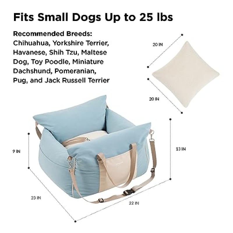 Lesure 소형견용 카시트 - 보관 주머니와 클립온 안전끈 및 두꺼운 메모리폼 충전재가 있는 차량용 방수형 부스터 시트, 애완동물 여행용 캐리어 침대, 라이트 블루