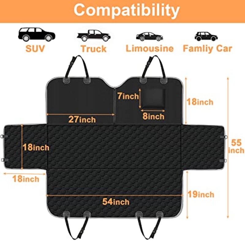뒷좌석용 Mancro 개 카시트 커버, 사이드 플랩이 있는 개용 방수 카시트 보호대, 긁힘 방지 개 뒷좌석 커버, 세단형 자동차, 트럭, SUV, 표준용 내구성 미끄럼 방지 개 해먹