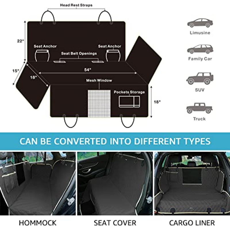 뒷좌석용 Lassie Dog 자동차 시트 커버 메쉬 시각적 창으로 방수 처리 자동차, 트럭 및 SUV에 적합한 범용 크기의 내구성이 뛰어난 긁힘 방지 미끄럼 방지 개 자동차 해먹