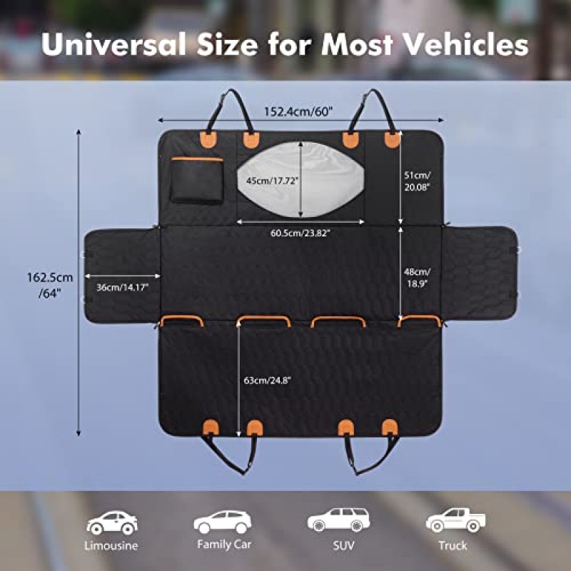 뒷좌석용 대형 개 카시트 커버 업그레이드, 100% 방수 뒷좌석 개 해먹 600D 스크래치 방지 논슬립 개 자동차 커버(메쉬 창 및 자동차 트럭 및 SUV용 보관 포켓 포함)