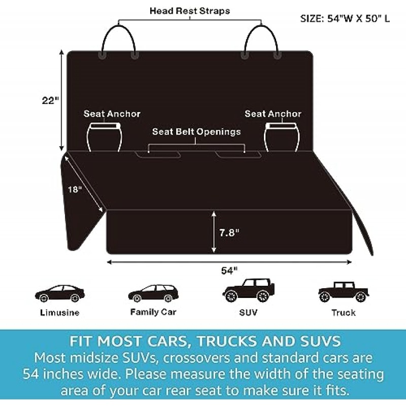 자동차 뒷좌석용 Lassie 개 시트 커버, 개용 방수 벤치 시트 커버, 어린이용 차량 시트 보호대, 자동차, 트럭 및 SUV용 뒷좌석 개 커버