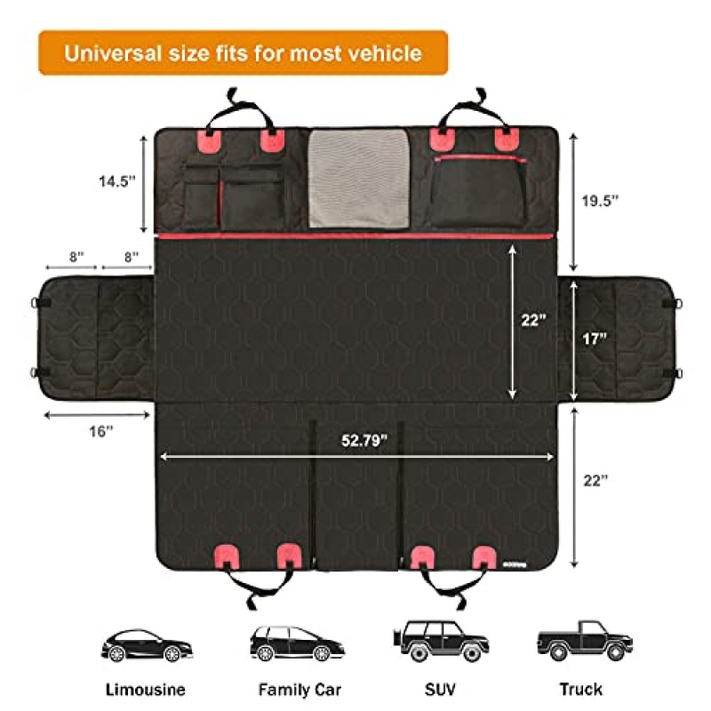 GAXCO 개 자동차 시트 커버, 뒷좌석용 메쉬 창이 있는 컨버터블 개 해먹, 3개의 수납 포켓이 있는 방수 긁힘 방지 애완 동물 뒷좌석 보호대, 자동차 트럭 SUV용 내구성 있는 개 시트 커버