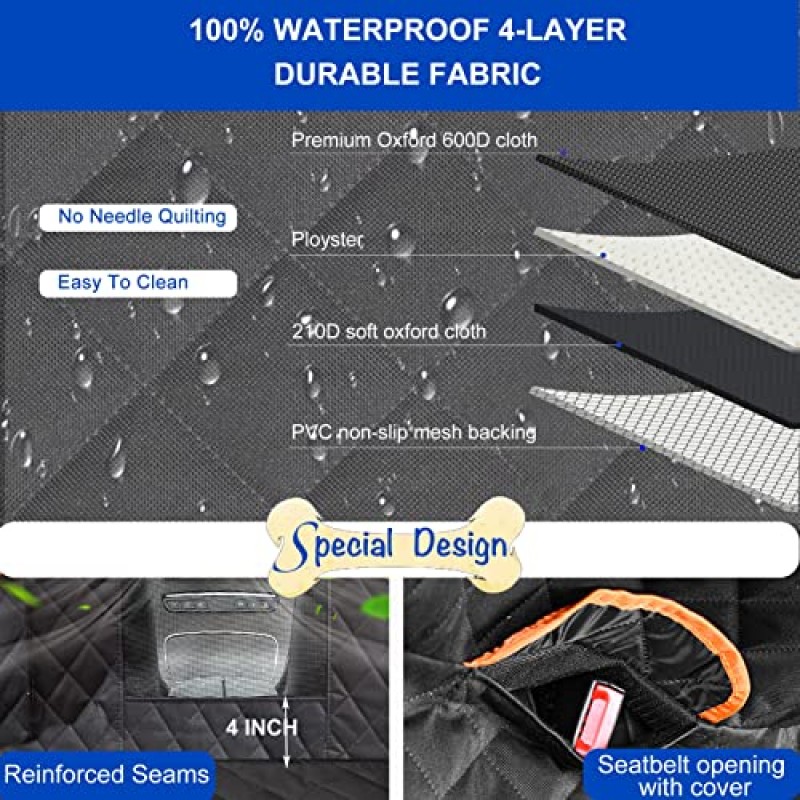 뒷좌석 용 EasyHaWei 개 자동차 시트 커버 600D 긁힘 방지 미끄럼 방지 내구성 방수 자동차 애완 동물 뒷좌석 커버 메쉬 창 개 자동차, SUV, 트럭 용 해먹 (54 