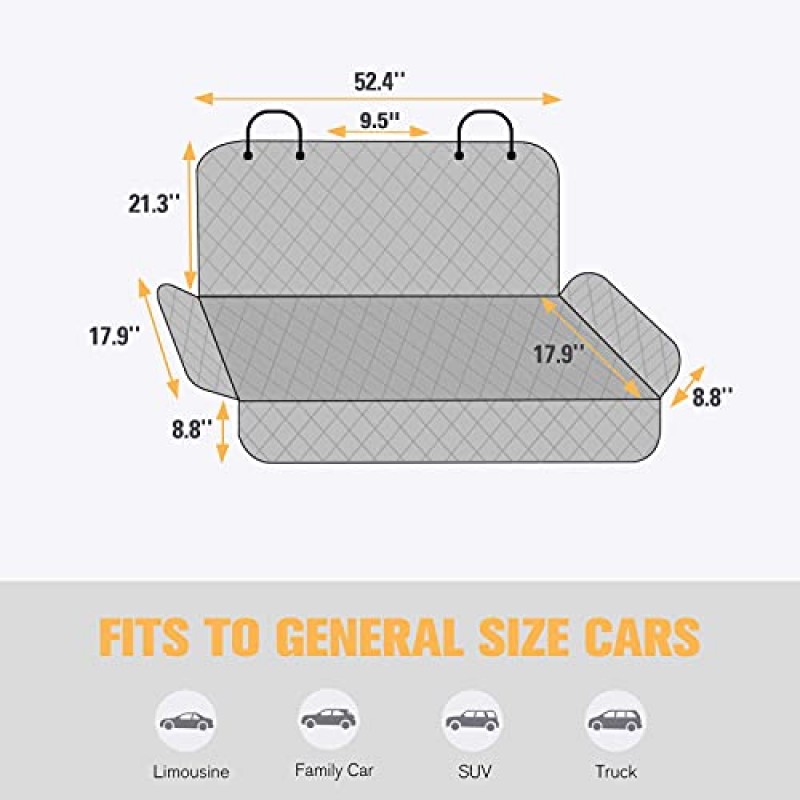 PETICON 자동차, 트럭, SUV용 방수 긁힘 방지 애완 동물 벤치 시트 커버, 개용 미끄럼 방지 내구성 뒷 시트 커버, 세척 가능한 뒷좌석 보호, 검정색