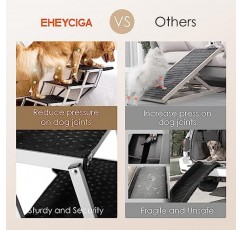 EHEYCIGA 대형견용 접이식 개용 자동차 경사로, SUV용 휴대용 개 계단, 높은 침대, 트럭 및 SUV용 미끄럼 방지 표면이 있는 알루미늄 개 계단, 5단계