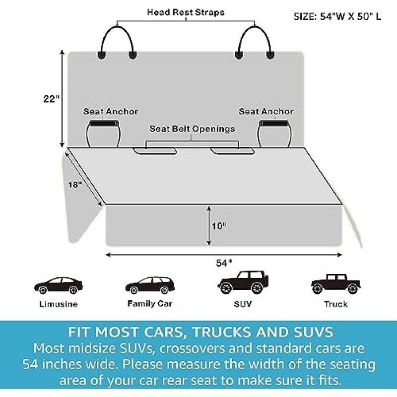자동차 뒷좌석용 Lassie 개 시트 커버, 개용 방수 벤치 시트 커버, 어린이용 차량 시트 보호대, 자동차, 트럭 및 SUV용 뒷좌석 개 커버